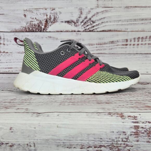 Adidas Womens Questar Flow Running Shoes Sz 8 Gray Pink Stripe Sneakers Comfort - Picture 2 of 9